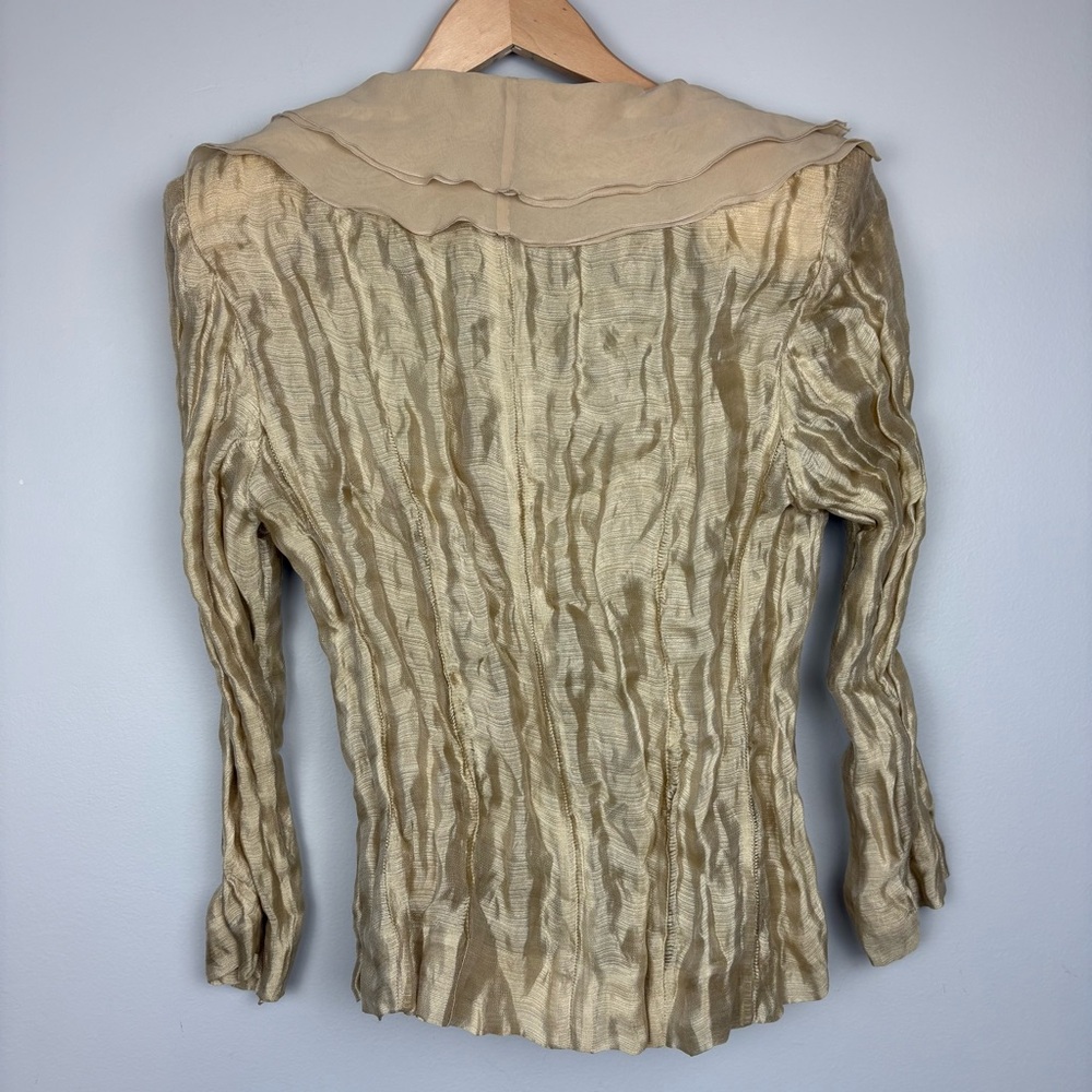 New Carlo Pignatelli Womens Silk Jacket Ruffle Color Sz 14 Gold - Picture 10 of 12